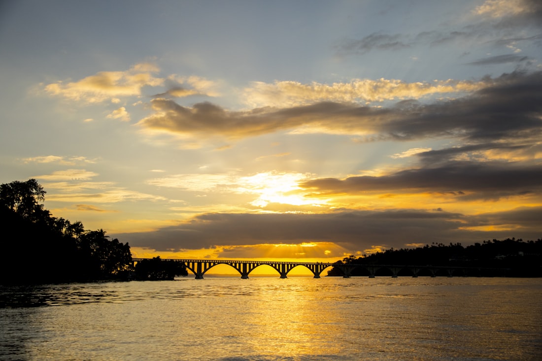 The Samaná footbridge at dusk — Samaná & Las Terrenas, Dominican Republic